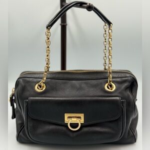 Salvatore Ferragamo Gancini Black Leather Shoulder Bag